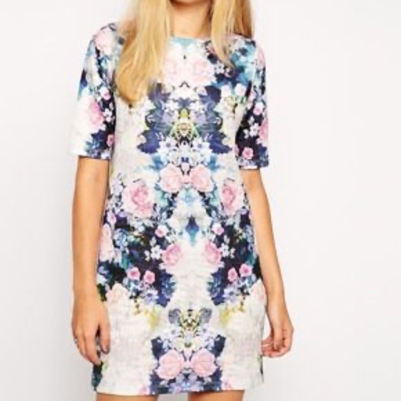 NWOT ASOS T-Shirt Dress in Textured Floral Mirror Print - Picture 1 of 14